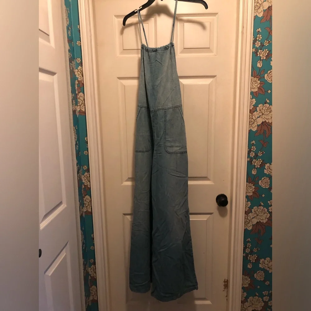 Free People Blue Women's Wide-Leg Overalls Jumpsuit